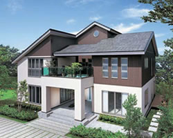 【写真４】 シンプルモダンに自然素材風のサイディングを使用した家