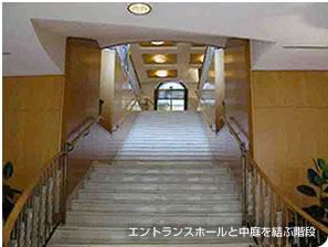 エントランスホールと中庭を結ぶ階段